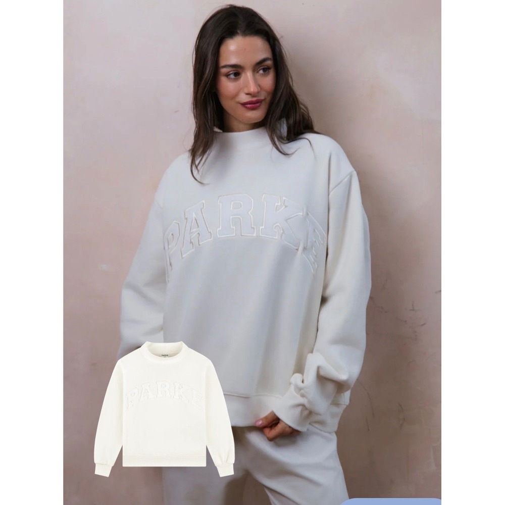 Parke Bridal Varsity Mockneck Ivory Pearl Fleece Sweatshirt S/M